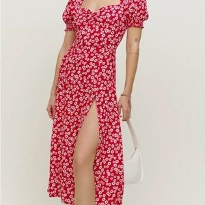Reformation Lacey Red Floral Maxi Dress with Puff Sleeves